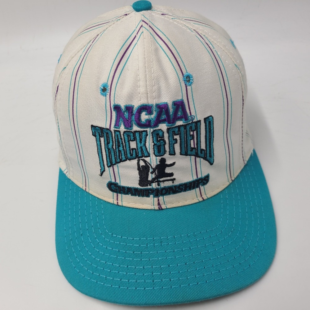 Vintage NCAA Track & Field Hat Snapback Starter White Championships Pinstripes